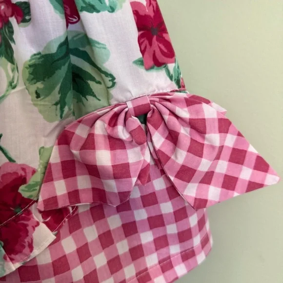 Little Precious Floral and Gingham Puff Sleeve Dress bows vintage size 3T girls - Picture 2 of 13
